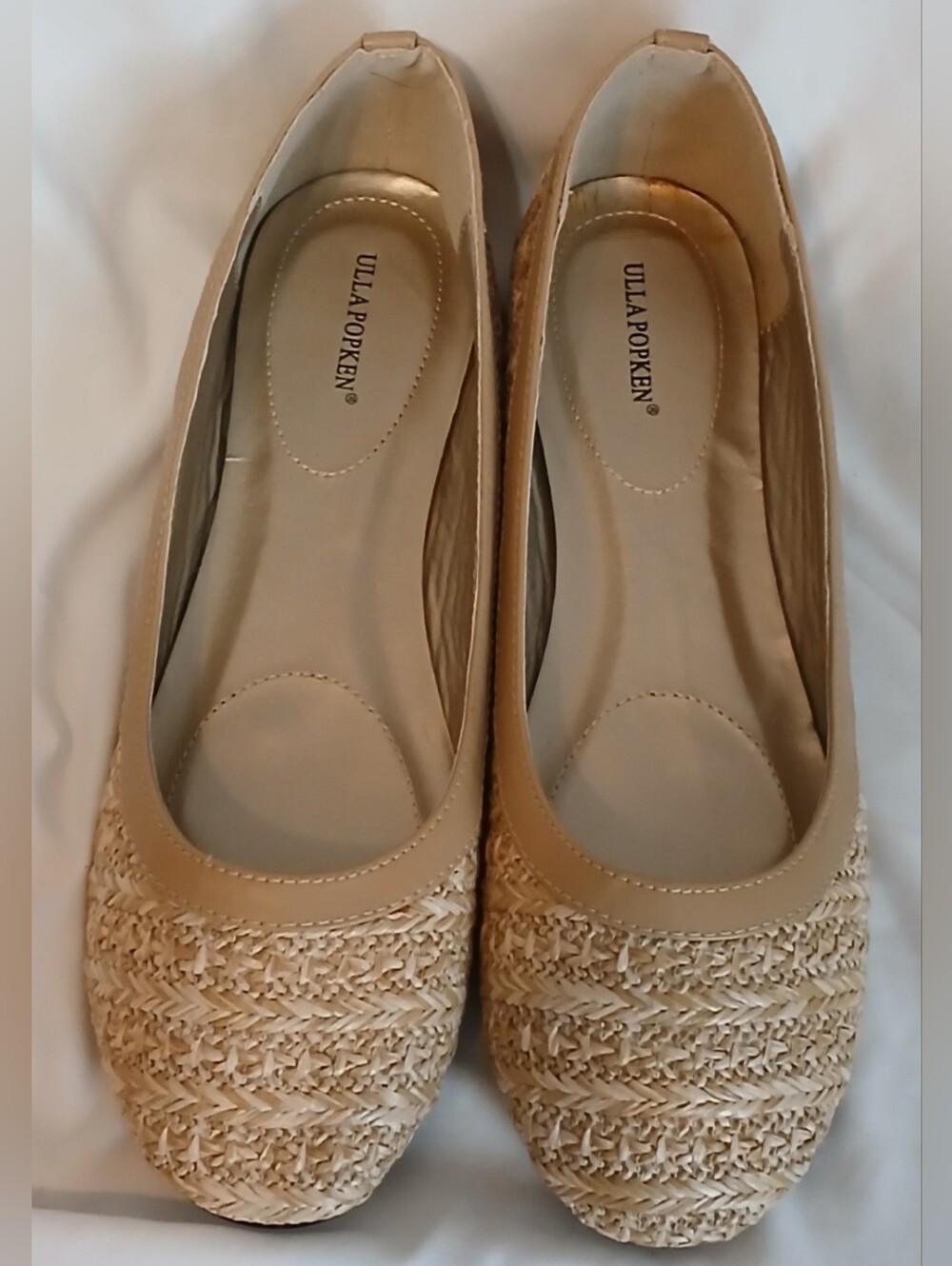 Ulla Popken Natural Beige Woven Raffia Ballet Flats